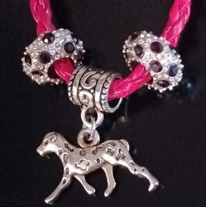 Silver Dog Charm Bracelet with Red Braided leather Cord